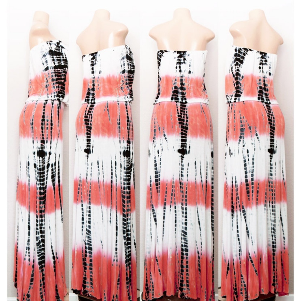 Tie Dye Soft Jersey Knit Boho Strapless Maxi Dress - Picture 7 of 8